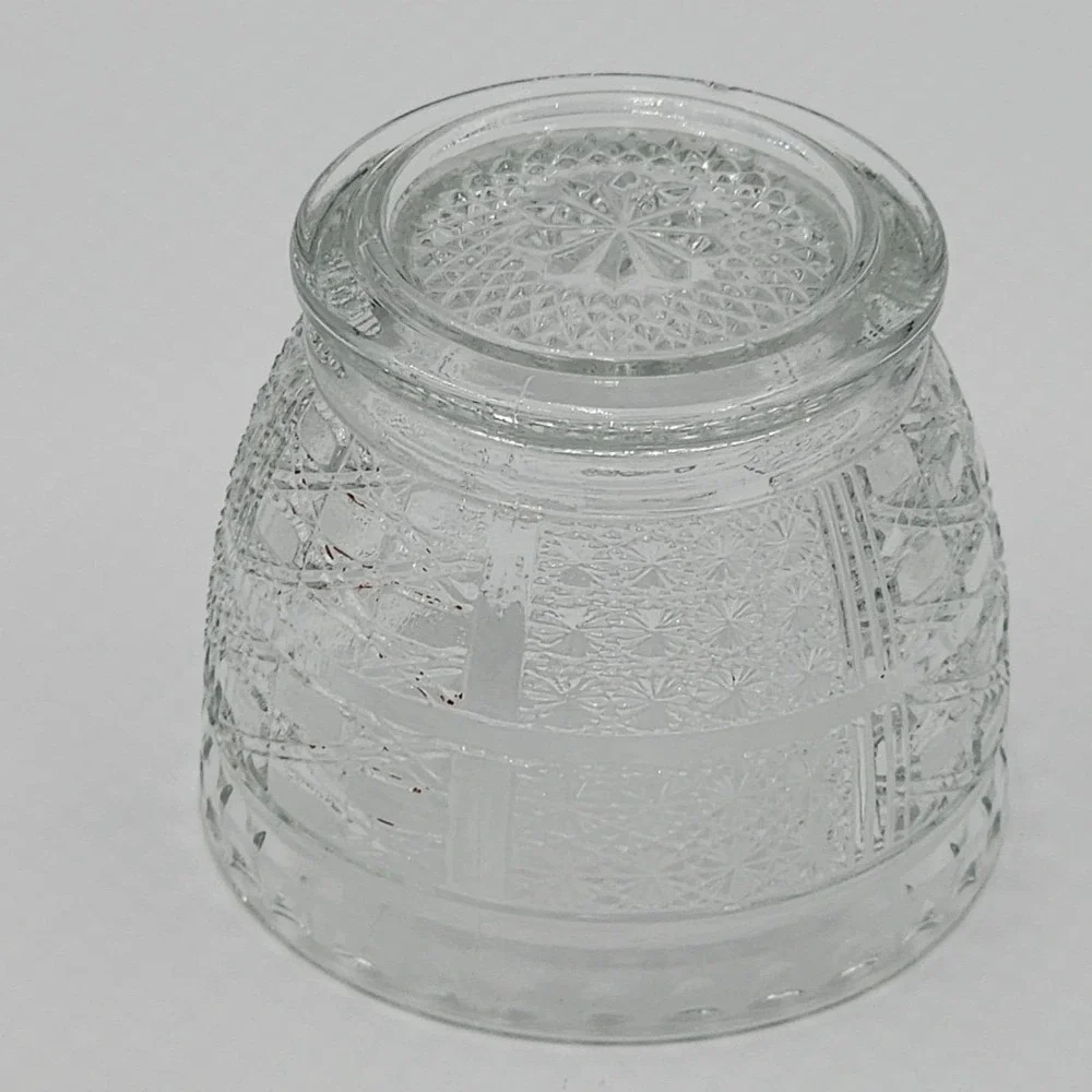 Vintage KIG Clear Pressed Glass Starburst & Geometric Panel Votive Candle Holder